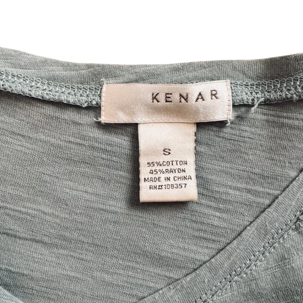 Kenar Sage Green Slub Knit V-Neck T-Shirt Size S - Picture 4 of 5